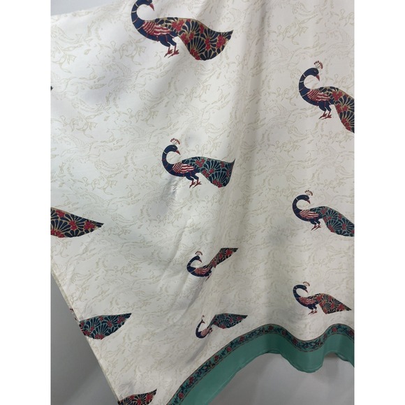 Roller Rabbit Poncho Cover Up 100% Silk Peacock Print Tassels Beige Teal - Picture 5 of 10